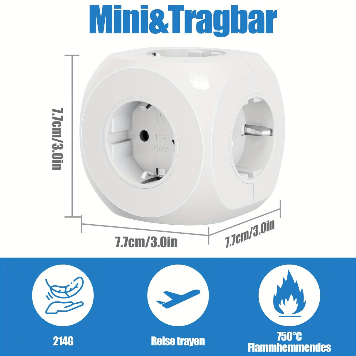 Compact Portable Power Socket Cube with 5 Electric Connections – Lightweight and Safe for Home, Office, and Travel
