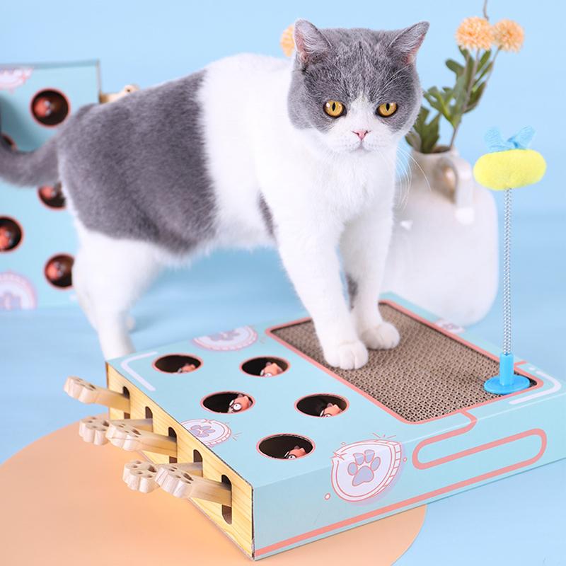 3-in-1 Interactive Cat Playground with Scratching Post, Eco-Friendly Cardboard Design, Space-Saving Toy for Active Play