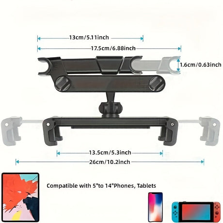 Adjustable Tablet Holder for Car Headrest - Fits 5 to 14 Devices, Secure and Versatile Tablet Stand for Travel