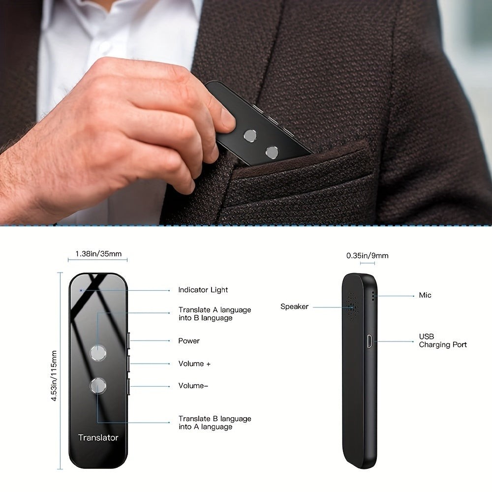 Portable Two-Way Language Translator with Built-In Wi-Fi and USB Rechargeable Battery - Compact Travel Device for Effortless Communication