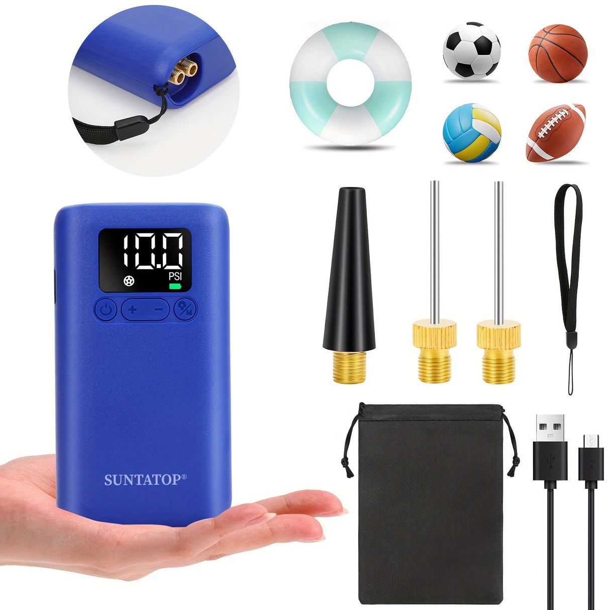 Automatic Electric Ball Pump with 20 PSI Capacity, LED Light for Footballs and Basketballs – Compact and Portable Inflator