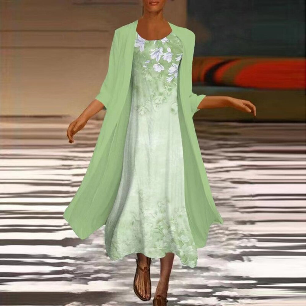 Women's Maxi Dress with Blouse Jacket - Elegant Floral Formal Dress