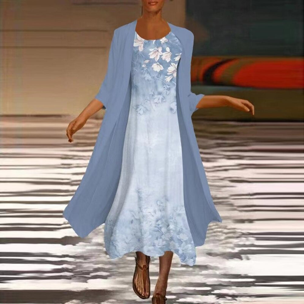 Women's Maxi Dress with Blouse Jacket - Elegant Floral Formal Dress