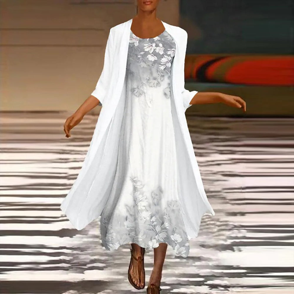 Women's Maxi Dress with Blouse Jacket - Elegant Floral Formal Dress