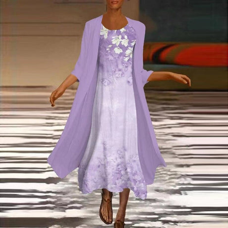 Women's Maxi Dress with Blouse Jacket - Elegant Floral Formal Dress