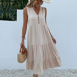 Women's Boho Casual Sleeveless Summer Dress with Ruffled Hem