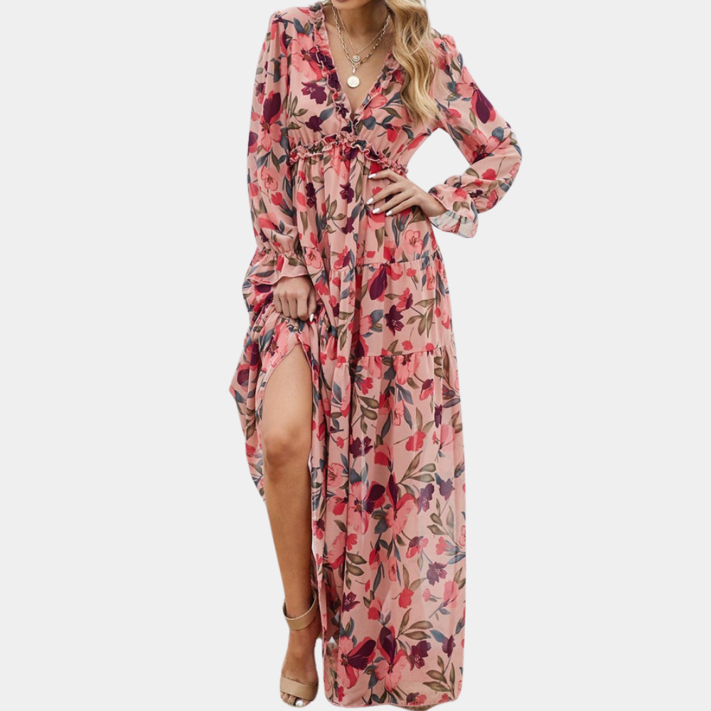 Women's Floral Maxi Dress with V-Neck for Summer Style