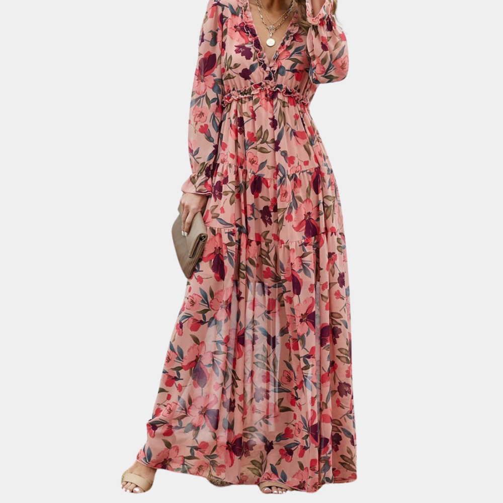 Women's Floral Maxi Dress with V-Neck for Summer Style