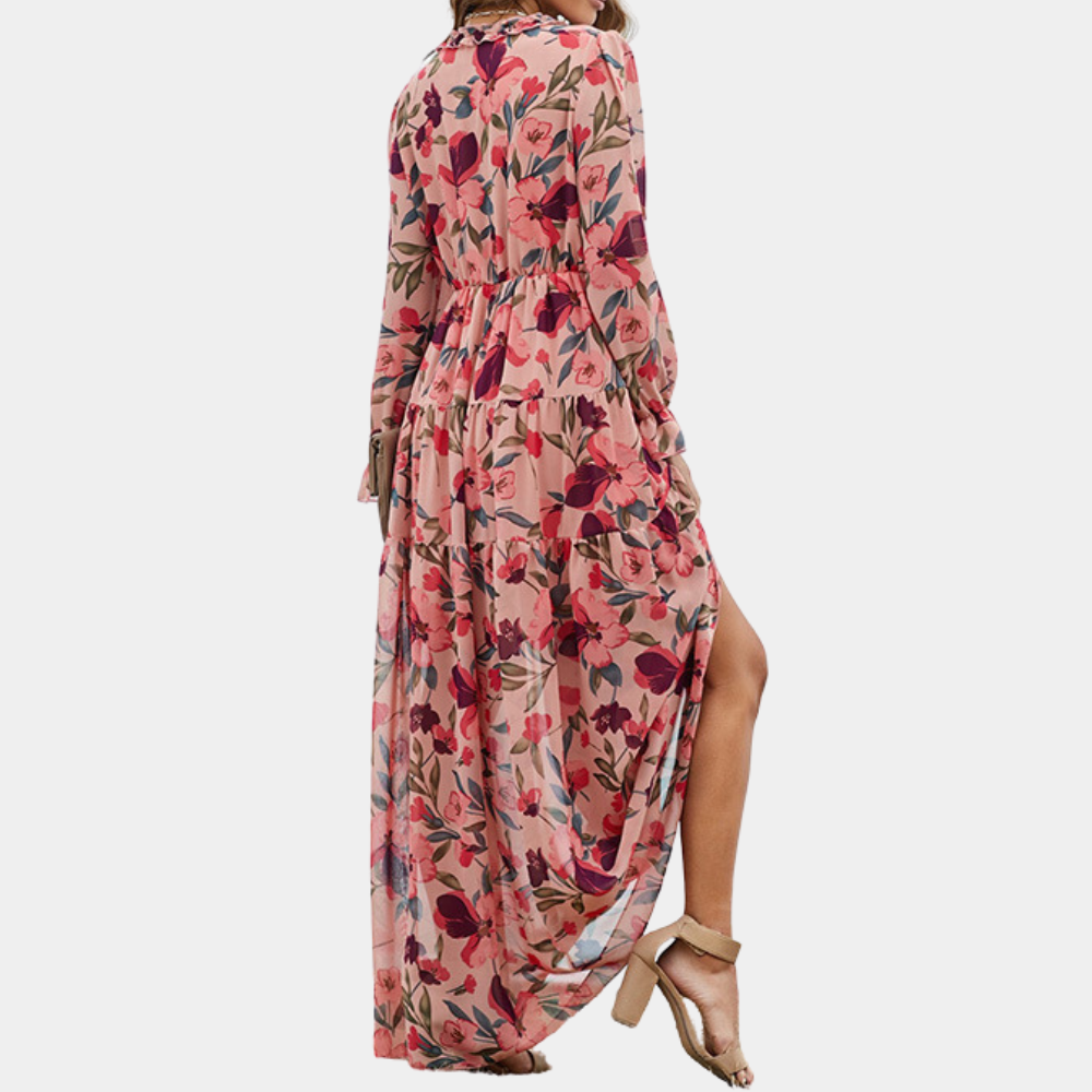 Women's Floral Maxi Dress with V-Neck for Summer Style