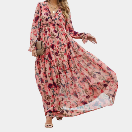 Women's Floral Maxi Dress with V-Neck for Summer Style
