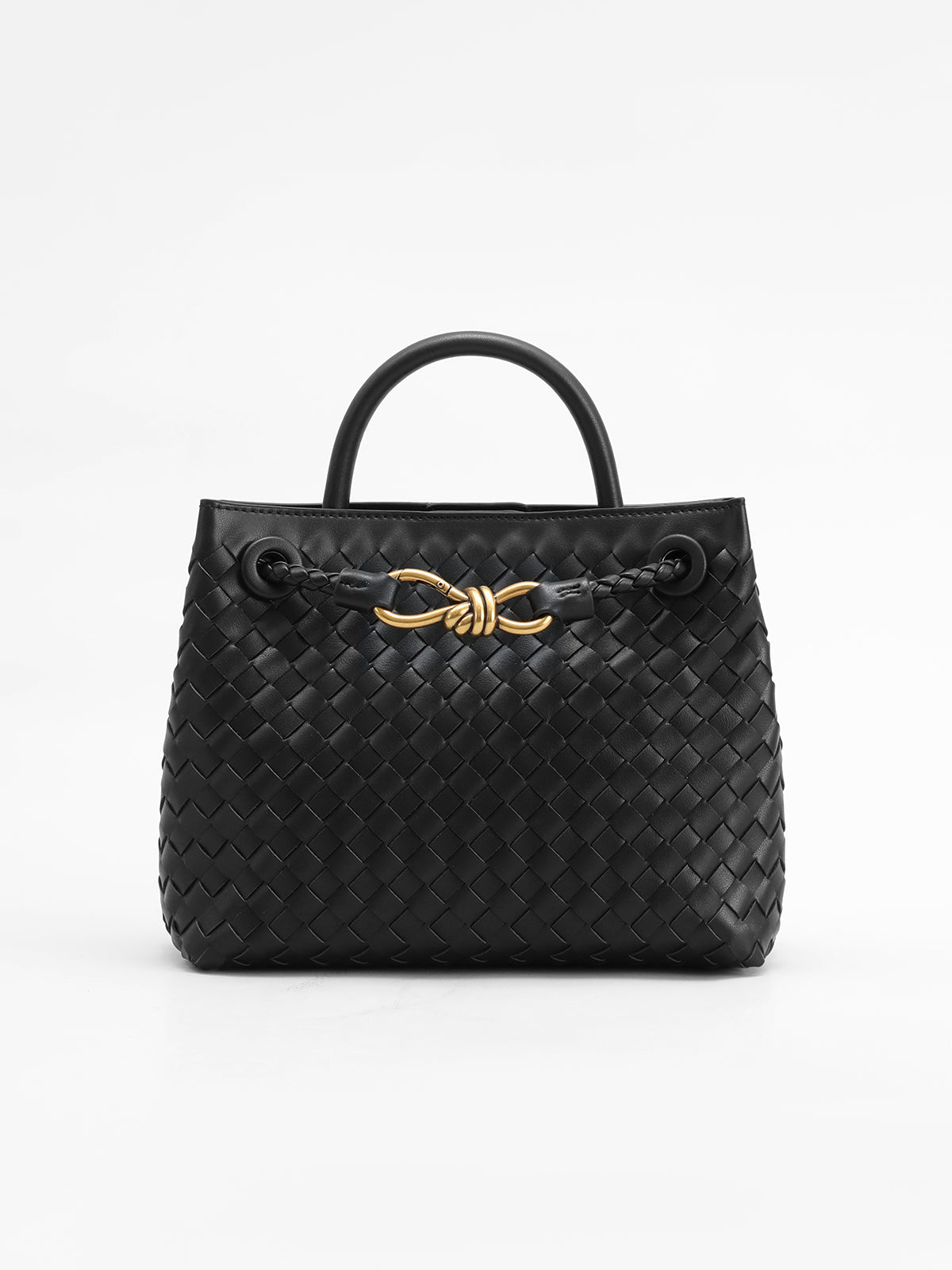 Women's Handbag Black One Size Polyurethane with Metal Twist Detail