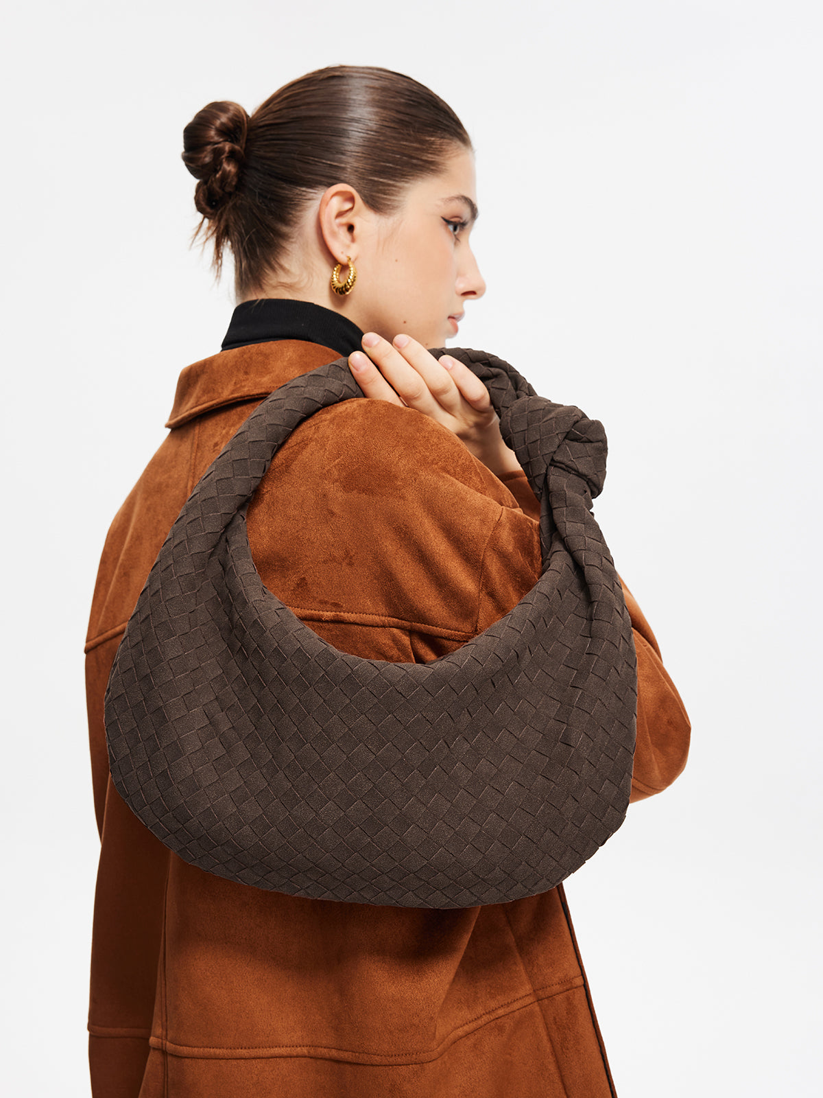 Women's Suede Handbag Brown One Size Polyurethane