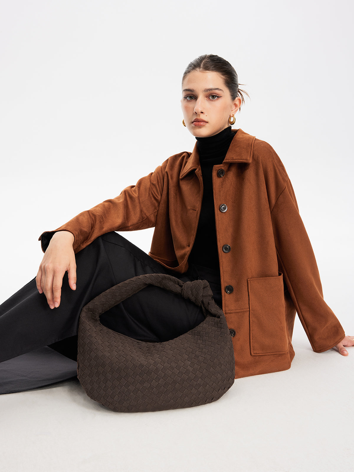 Women's Suede Handbag Brown One Size Polyurethane