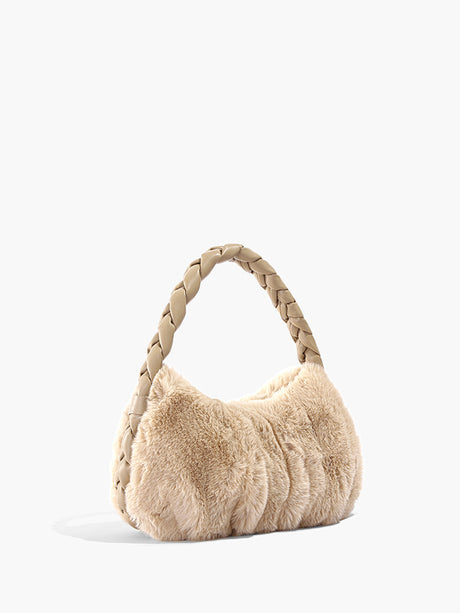 Women's Fuzzy Tote Bag Beige One Size Polyester