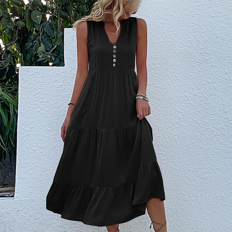 Women's Boho Casual Sleeveless Summer Dress with Ruffled Hem