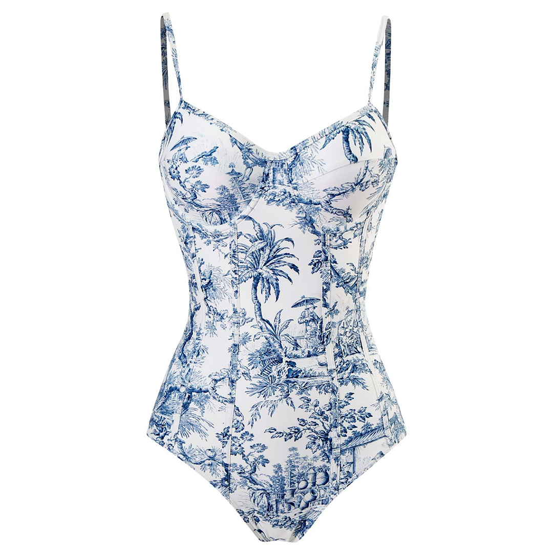 Stylish Women's Swimsuit Set with Tropical Print & Matching Wrap