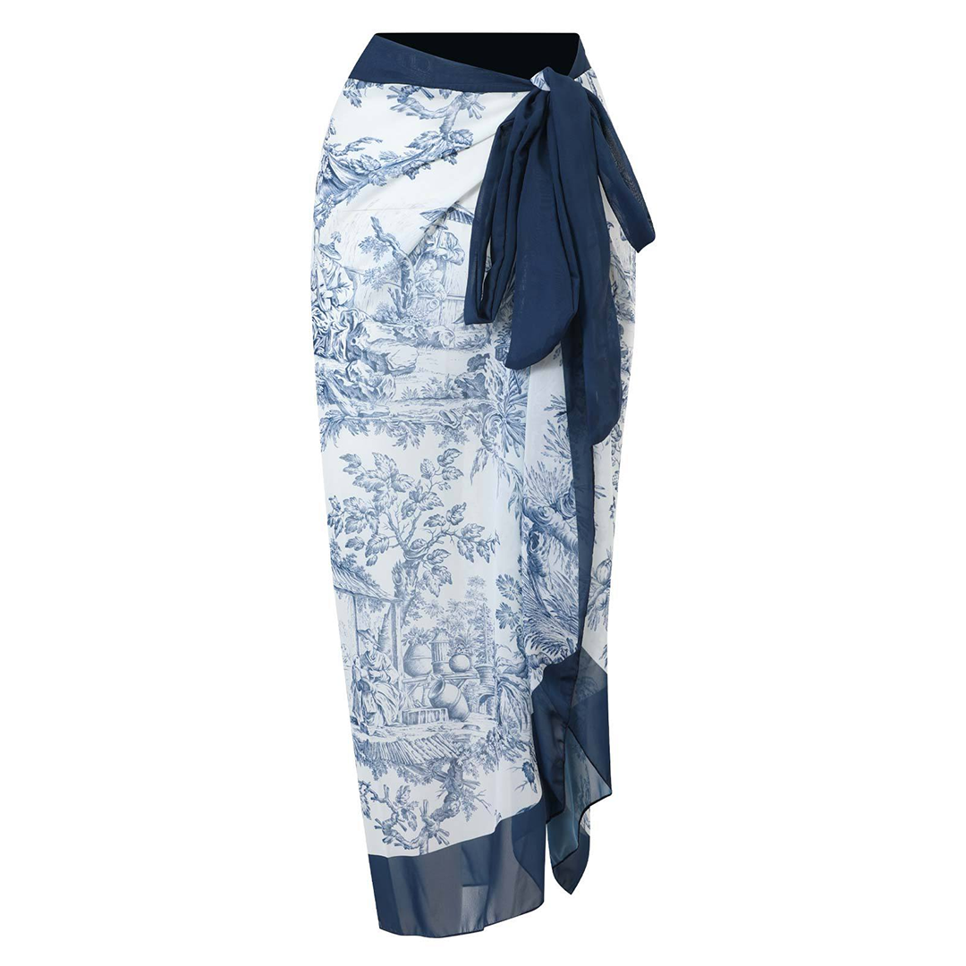 Stylish Women's Swimsuit Set with Tropical Print & Matching Wrap