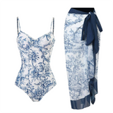 Stylish Women's Swimsuit Set with Tropical Print & Matching Wrap