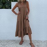 Women's Boho Casual Sleeveless Summer Dress with Ruffled Hem