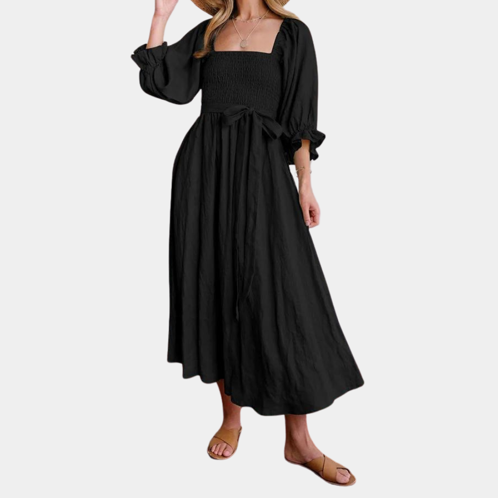 Women's Black Maxi Summer Dress in Breathable Fabric for Comfort