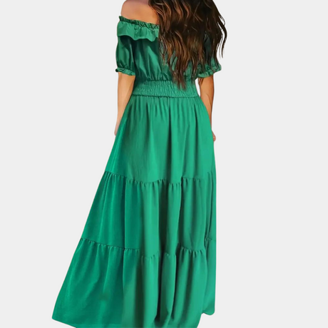 Women's Maxi Green Off Shoulder Summer Dress