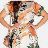 Women's Flower Orange Cotton Summer Dress