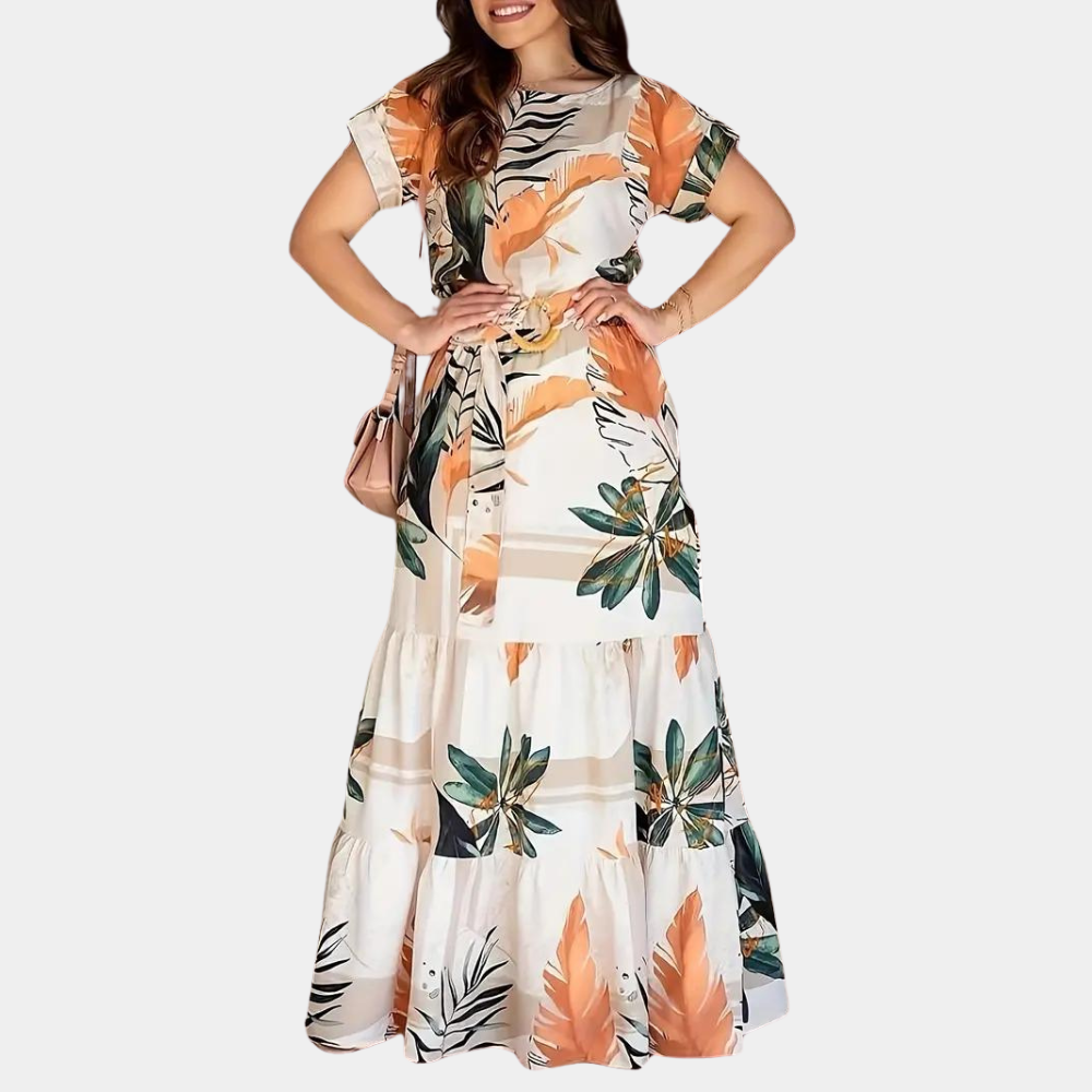 Women's Flower Orange Cotton Summer Dress