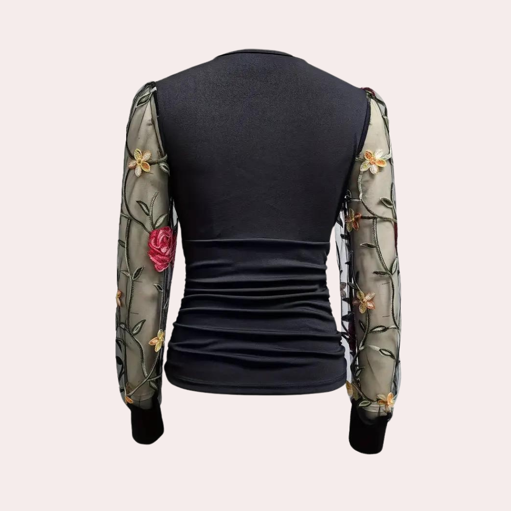 Women's Going Out Top Black Cotton Floral Embroidery