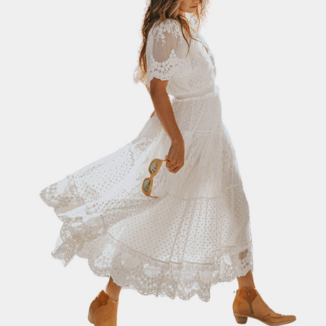 Women's Lace Dress White Size M Breathable Fabric