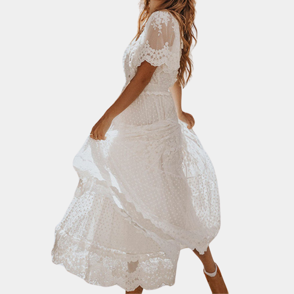 Women's Lace Dress White Size M Breathable Fabric