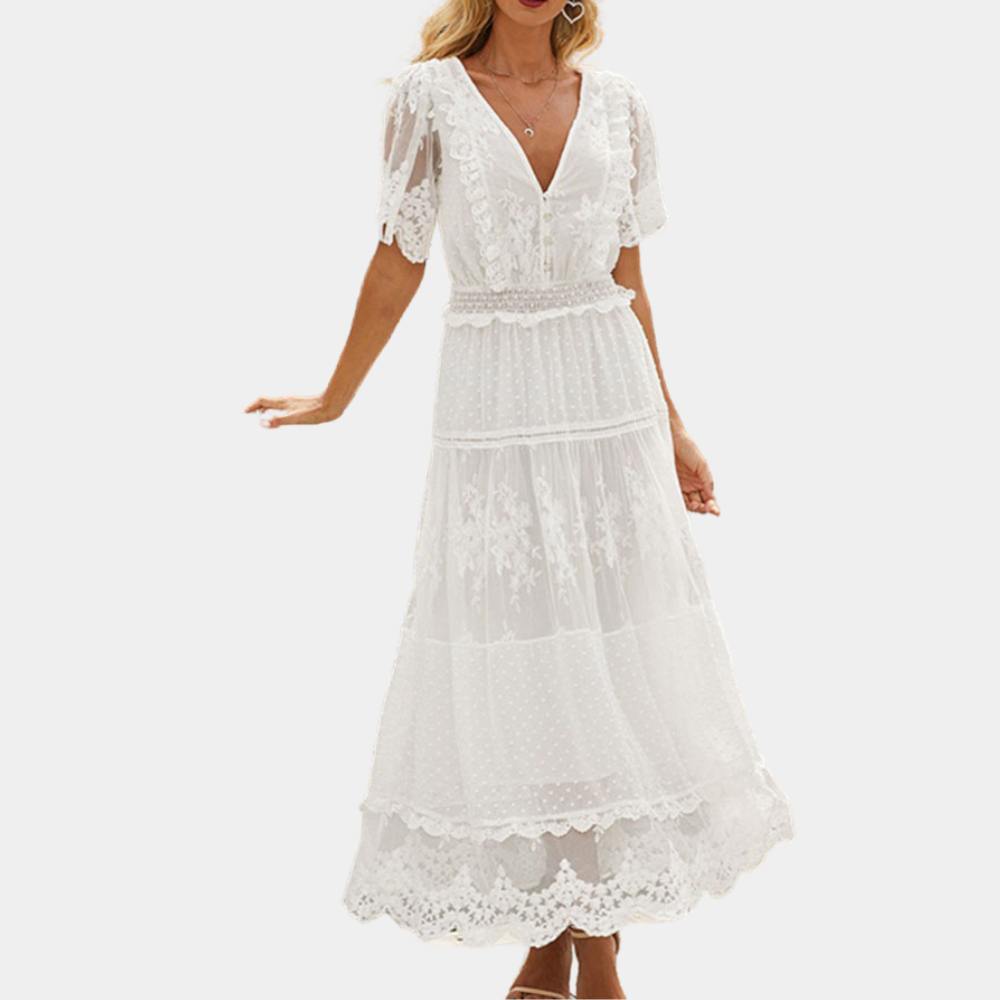 Women's Lace Dress White Size M Breathable Fabric