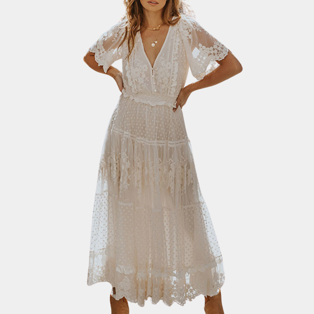 Women's Lace Dress White Size M Breathable Fabric