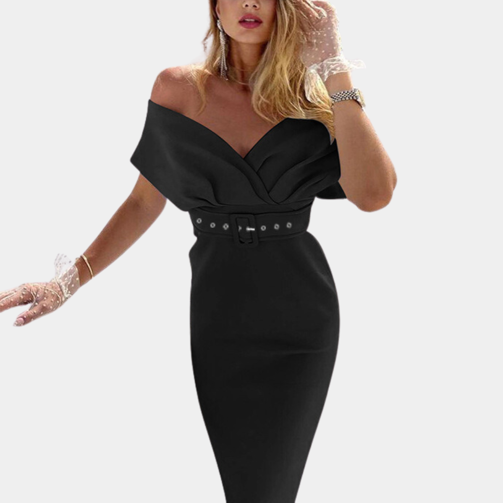Women's Formal Dress Black Off-Shoulder Elegant Evening Gown