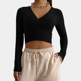 Women's Crop Top Cotton Slim Fit V-Neck