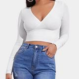 Women's Crop Top Cotton Slim Fit V-Neck