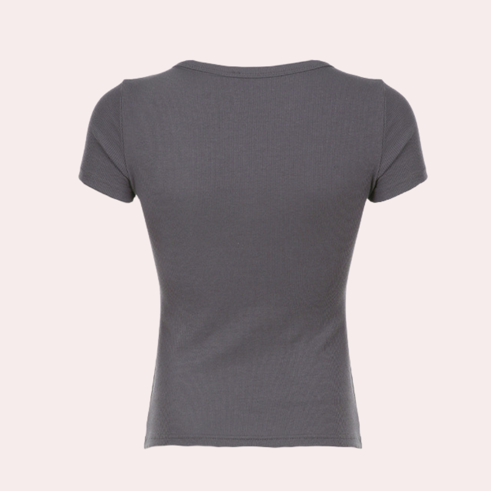 Women's Casual Top Gray Ribbed Stretch Fabric