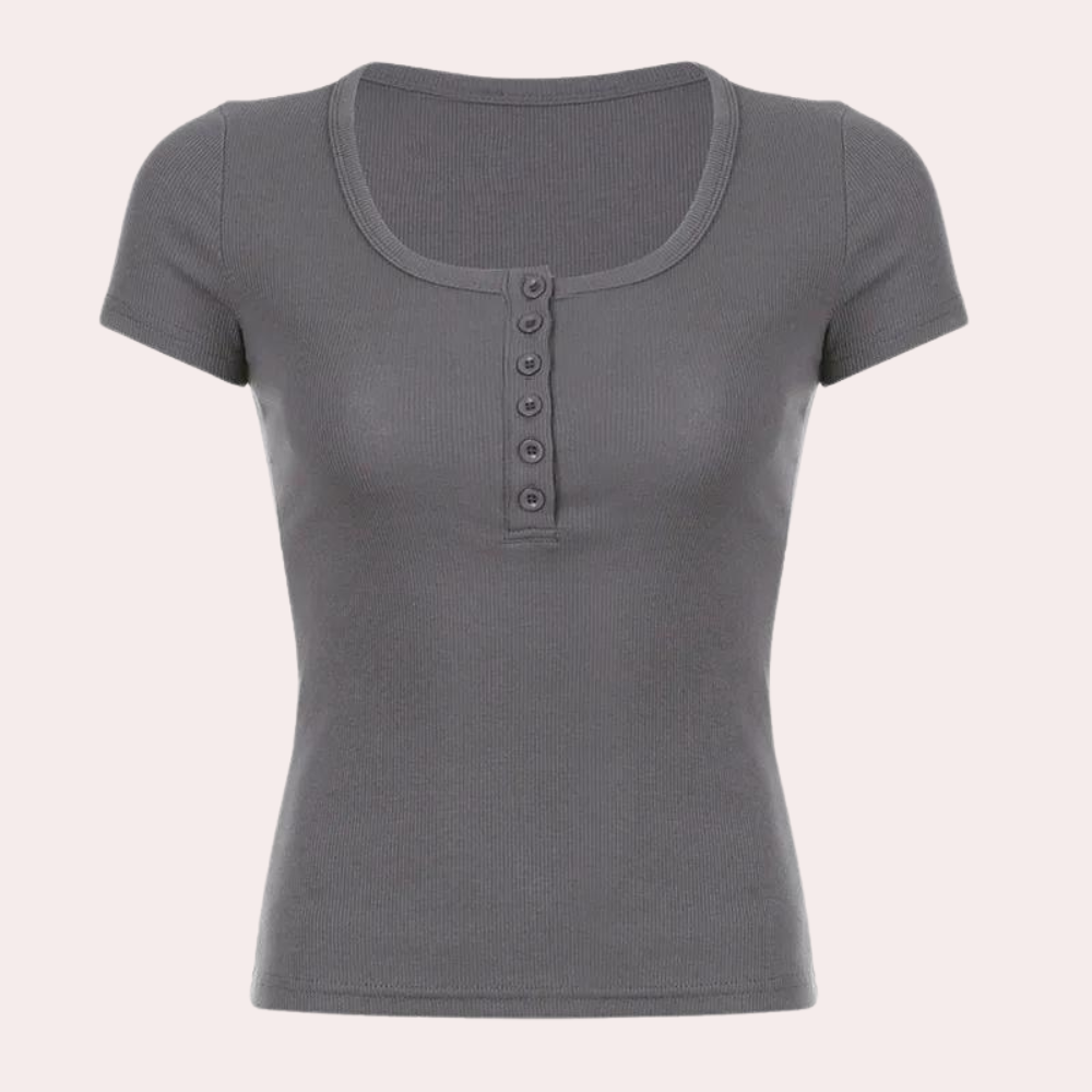 Women's Casual Top Gray Ribbed Stretch Fabric
