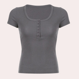 Women's Casual Top Gray Ribbed Stretch Fabric