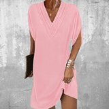 Women's Elegant Black V-Neck Dress with Split Sleeves for Versatile Style