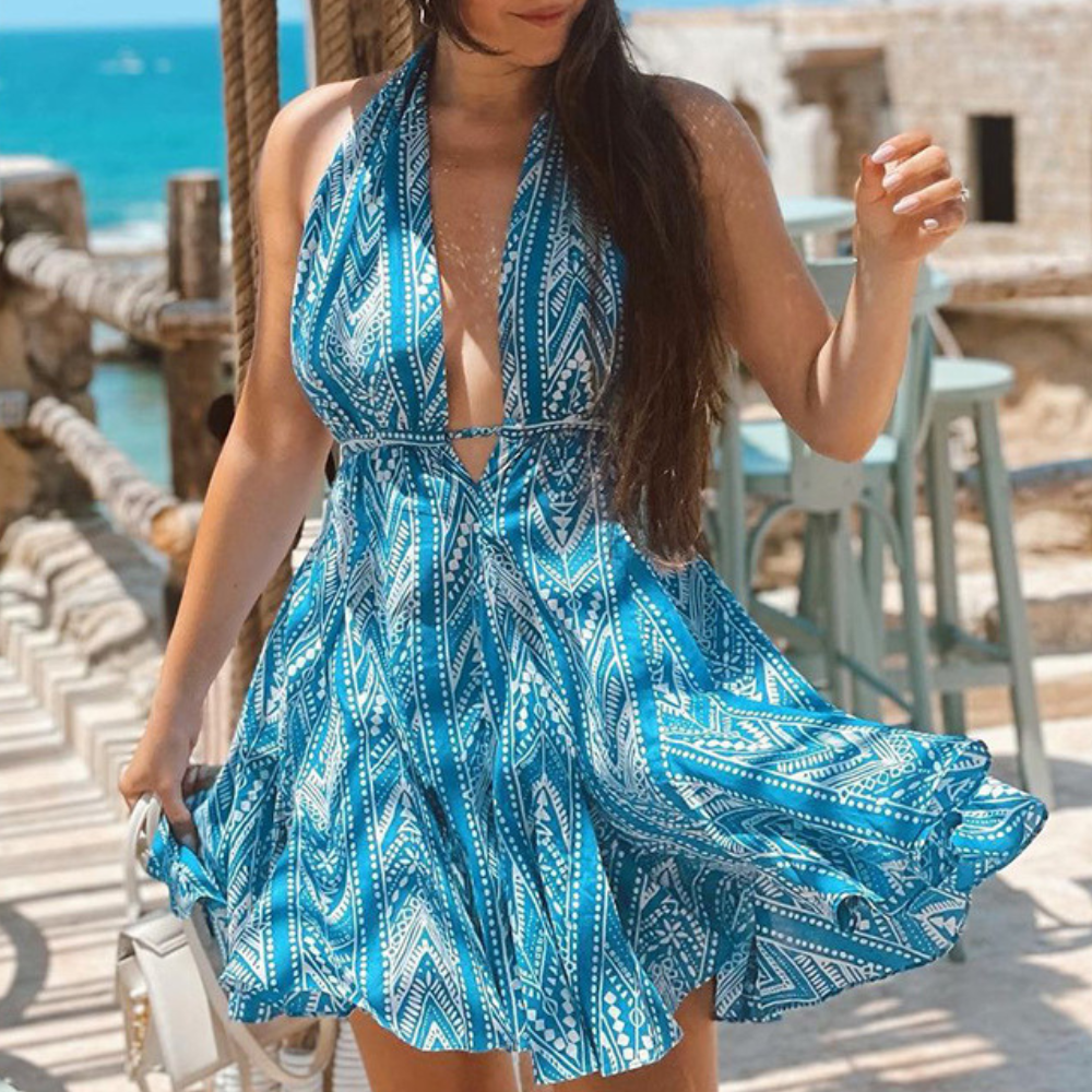 Women's Blue Polyster Summer Dress