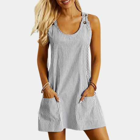 Women's Mini Cotton Blue Striped Dress