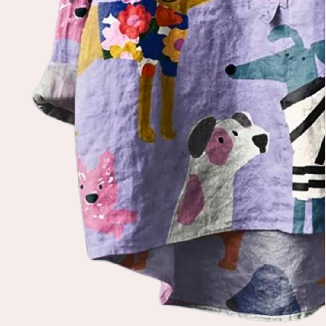 Women's Shirt  Purple Cotton Playful Dog Print