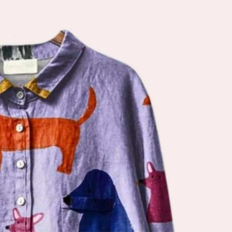 Women's Shirt  Purple Cotton Playful Dog Print