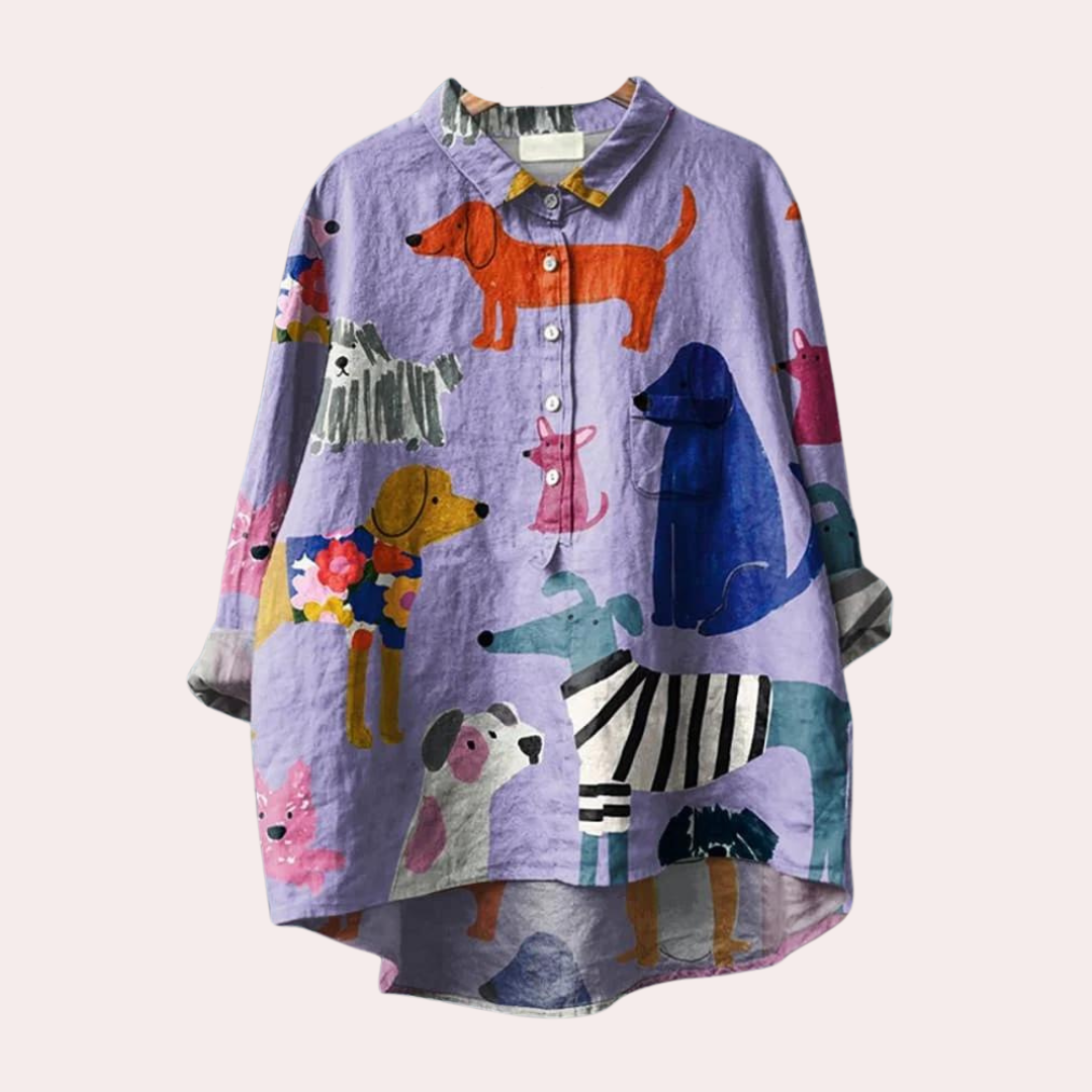 Women's Shirt  Purple Cotton Playful Dog Print