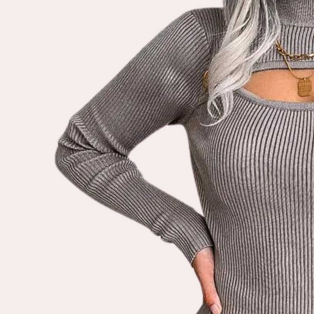 Women's Sweater Dress - Hollow Knitted Winter Fashion, Long Sleeves