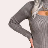 Women's Sweater Dress - Hollow Knitted Winter Fashion, Long Sleeves