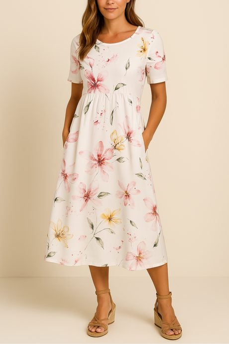 Women's Floral Midi Dress, Airy Fabric for Casual & Formal Events