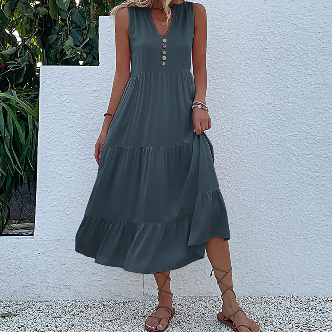 Women's Boho Casual Sleeveless Summer Dress with Ruffled Hem