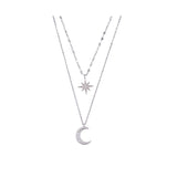Silver Double Necklace with Moon and Light Design