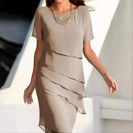 Women's Summer Midi Dress in Airy Chiffon with Layered Design